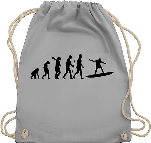 Turnbeutel Rucksack - Entwicklung und Outfit - Wellenreiter Evolution - Unisize - Hellgrau - surfen geschenk schwimmen wassersport surf juterucksäcke schwimmer surfer beutelrucksäcke schwimmmotiv