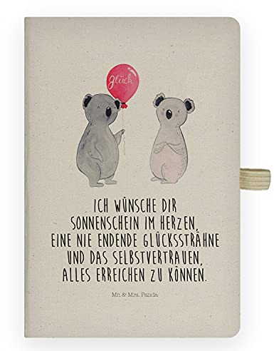 Mr. & Mrs. Panda DIN A4 Baumwoll Notizbuch Koala Luftballon - Geschenk, Party, Blanko, Liniert, Hardcover, Kariert, Geburtstag