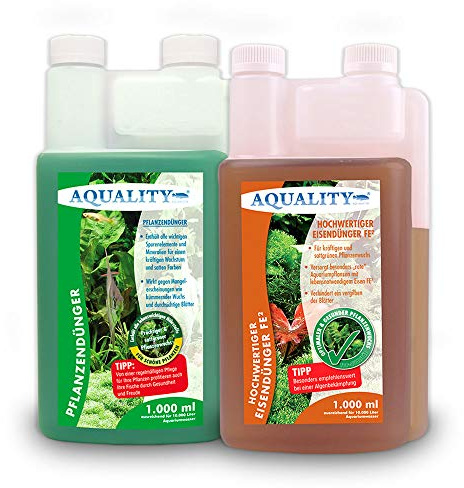 AQUALITY Aquarium 2er Pflanzenpflege Sparset (Enthält Pflanzendünger mit Allen wichtigen Spurenelementen und Mineralien und Eisendünger mit zweiwertigem Eisen FE2), Set-Größe:Set 1000