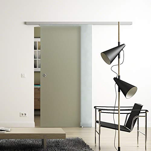Glas-Schiebetür 775x2050 mm Vollsatiniert Sadora® Slimline-System komplett Laufschiene und Muschelgriffen Schiebetür aus Glas für Innenbereich