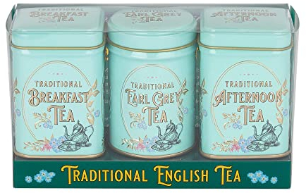 New English Teas Vintage Victorian Tea Tins with loose-leaf tea