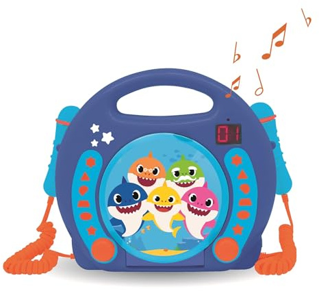 Lexibook Baby Shark Nickelodeon - Karaoke CD-Spieler mit 2 Mikrofonen, Programmierfunktion, Kopfhöreranschluss, Für Kinder,Netz- oder Batteriebetrieb, Blau/Orange, RCDK100BS