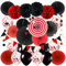 ZERODECO Party Dekoration Papier Pompoms, Schwarz und Rot Aufhängen Fächer Dreieckige Wimpel und hängende Glitter Punkt Papier Girlande Dekorpapier