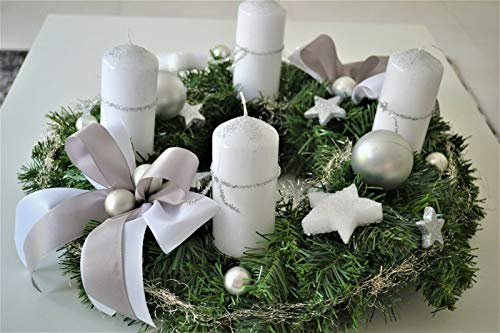 Adventskranz weiß Silber 45 cm künstlich Weihnachten Adventsgesteck Deko