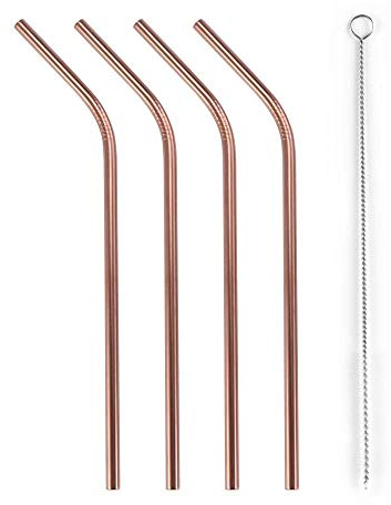 REQUISITE NEEDS 4 x Reusable Colourful Drinking Bent Metal Straw (Rose Gold)
