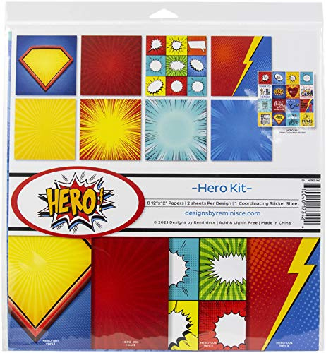 Reminisce Hero Scrapbook Collection Kit Paper Crafts, Multi Color Palette 12x12 inches