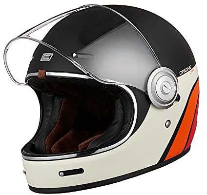 ORIGINE Full Face Integral Motorradhelm Vintage Retro Style Fiberglas Crash Helm ECE(Classic Black,L)