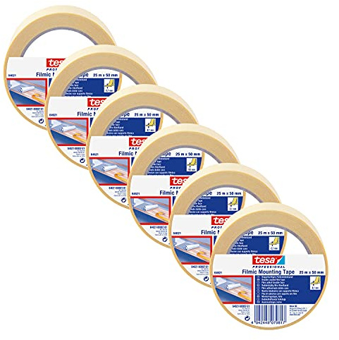 tesafix 64621 Verlegband Standard im 6er Multipack - je 25 m x 5 cm | 6 Rollen doppelseitiges, transparentes Verlegband - feuchtigkeitsbeständig - zum Befestigen und Fixieren im Profi-Gebrauch