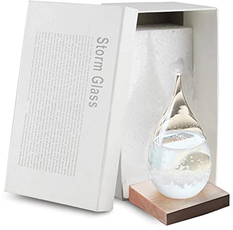 Enkrio Storm Glass Weather Station Weather Predictor Barometer Bottle with Wood Base for Home Office Decoration