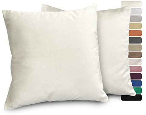 BEAUTEX Samt Kissenbezug 50x50 Weiß Kissenhülle Dekokissen 2er Set | verdeckter Reißverschluss, angenehme Haptik, verschiedene Größen, viele Farben, formstabil, langlebig, pflegeleicht