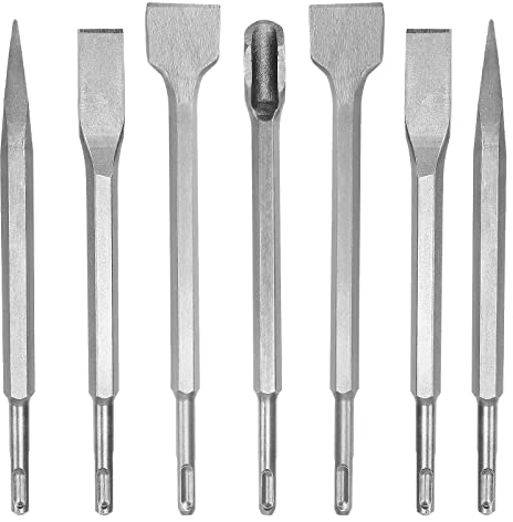 LOLYSIC 7 Pezzi Scalpelli SDS Plus, 3/8, 2 x Scalpelli per Piastrelle, 2 x Scalpello Piatto, 4 x Scalpello Piatto, per muratura, scalpello per calcestruzzo.