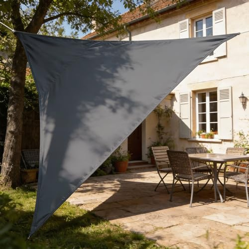 HAIKUS Toldo Vela de Sombra Impermeable Triangular 3x3x3m Protección UV PES, Toldos para Patio Exterior Jardín Terraza - Gris