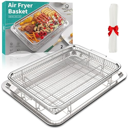 Air Fryer Basket for Oven, OPENICE 15.3 x 11.0 Large Air Fryer Tray and Pan with 30PCS Parchment Papers, Stainless Steel Oven Air Fryer Basket and Tray for Baking Grilling