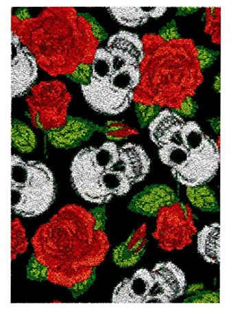 Latch Hook Kits for Kids and Adults, DIY Latch Hook Rug Kit, Cross Stitch Rug Making Kit, Carpet Making Crochet Kits Embroidery Kits Needlework Crafts for Home Decor, 50X38CM, Flowers and skeletons