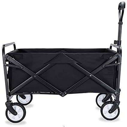 MOLVUS Folding Garden Trolley Cart Heavy Duty Wagon Multi-function Shopping Cart for Outdoor Camping Beach Supermarket With 4 Wheels, Load：60kg (Black)
