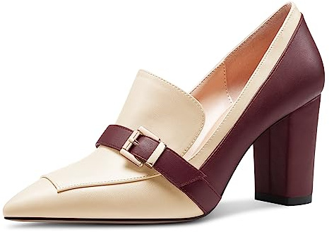 Saekcted Femmes Bloc Chunky Mi Talon Heel Pointu Bout Escarpins Slip-on Boucle Bureau Classique Été 8 CM Heels