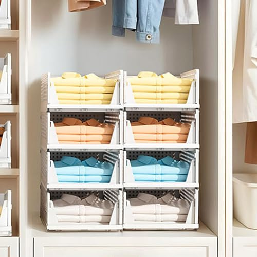 BTGGG 8 Stück Kleiderschrank Organizer Stapelbar Plastik Schrank Organizer Kleiderschrank Aufbewahrungsbox, Leicht ausziehbare Schubladenteiler für Kleidung Schrank Speisekammer Wäscherei