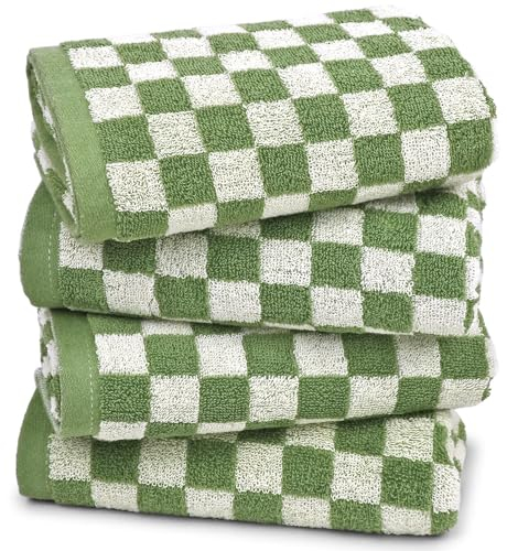 Jacquotha Juego de 4 Toallas de Mano Verdes para baño, Bonita Toalla de Mano a Cuadros para decoración de Navidad, Toallas de baño Ligeras para baño, Cara y Cuerpo
