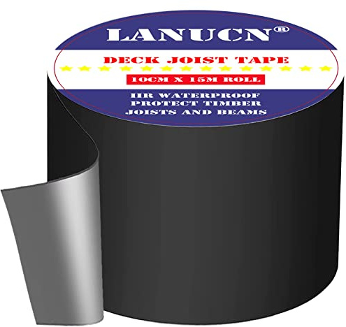 LANUCN Holz Abdeckband für Deck, Terrassen Unterkonstruktion Dichtband für den wasserdichten Außenbereich, Balkenband zum Stoppen von Wasser/Feuchtigkeitsfäule (10cm x 15m x 1Rolle)