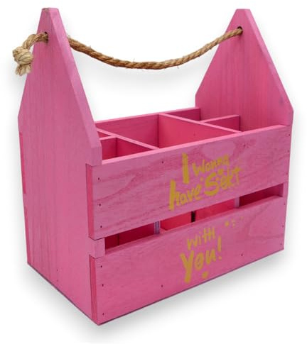 UNUS Flaschenhalter pink I Wanna Have Sekt with You Holz Frauenhandtasche