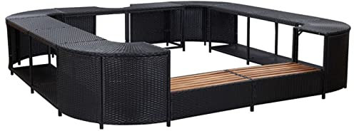 Rantry Mobile Bordo per Vasca da Spa Quadrato Nero 268x268x55 cm Polyrattan, Mobili per Casa Interno Esterno Soggiorno Camera da Letto