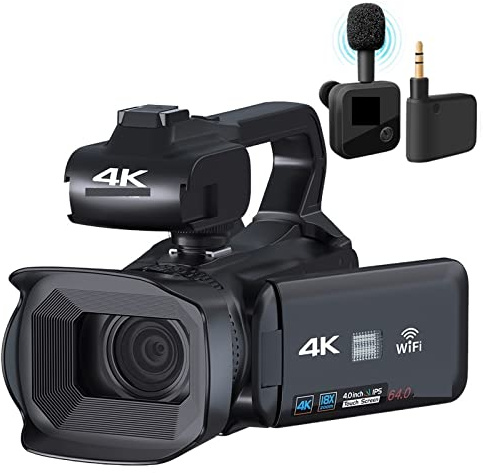 AUBEST Videocamera Videocamera professionale 4K Videocamera Vlog digitale 18X Streaming Webcam Messa a fuoco automatica 64MP Registratore fotografico Time Lapse(128G SD Card,With Microphone)