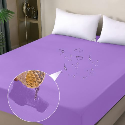 ohano Coprimaterasso impermeabile 90 x 200 cm, lenzuolo con angoli, impermeabile e traspirante, per incontinenza, protezione dall'umidità, per tutte le stagioni, viola