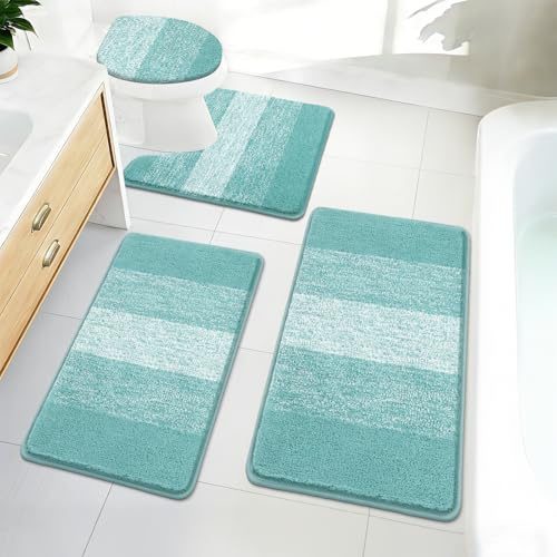 Bsmathom Badteppich-Set, 4-teilig, mit WC-Deckelbezug und Teppich-Set, rutschfest, saugfähig, Badematten für Badezimmerboden, maschinenwaschbar, Badezimmerteppiche mit U-förmiger Kontur, WC-Vorleger,