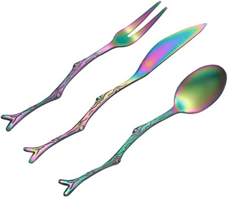 Alipis 1bolsa Cuchillo Retro De Rama De Árbol Tenedor De Fruta De Acero Inoxidable Cuchara De Postre Cubiertos Para Fruta Para Uso Casa y Restaurante Color Brillante