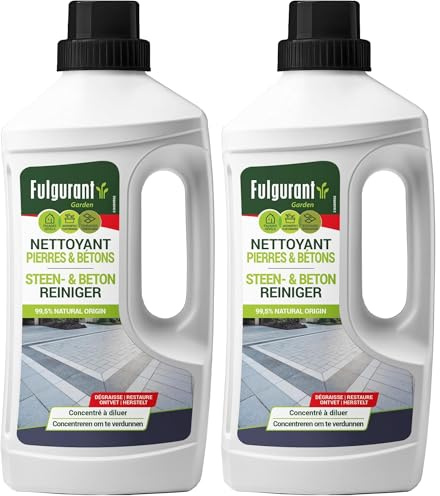 Fulgurant - Nettoyant Pierres et Béton, Ecocert 100% naturel, Nettoie, Dégraisse, Restaure et uniformise l'aspect satiné des murs, sols et plans de travail, 1L (Lot de 2)
