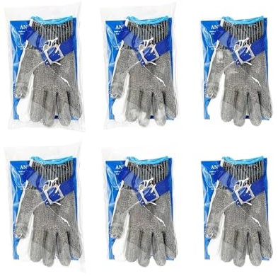 BADIKA Gants de sécurité Anti-Coupure Gants en Acier Inoxydable résistants aux coupures, 1/2/6/10 pièces, Gants de sécurité de Travail, Maille métallique Anti-Coupure(6 Piece,S)