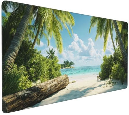 Gaming Mauspad XXL Strand Mousepad 800x400x4mm Baum Verlängertes Mauspad Schreibtischauflage,Genähte Kanten Mauspad,Verbessert Präzision und Geschwindigkeit Wasserdicht Geeignet für Büro und Spiele