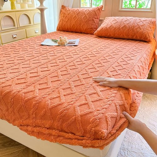 JIANINGHOME Winter Thermo Fleece Spannbettlaken 200x220,Fleece Spannbettlaken Winter Samt Warm Kuschel Boxspringbett Frottee Bettlaken Biber Spannbetttuch