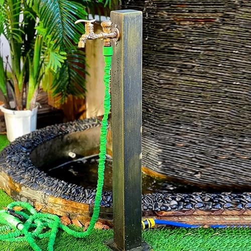 Utomhus trädgård stolpe kran med mässingskran och fryssäker dubbel hydrant stående fontän vattenpelare för gårdsslanghängare och vattendispensering (95 cm)