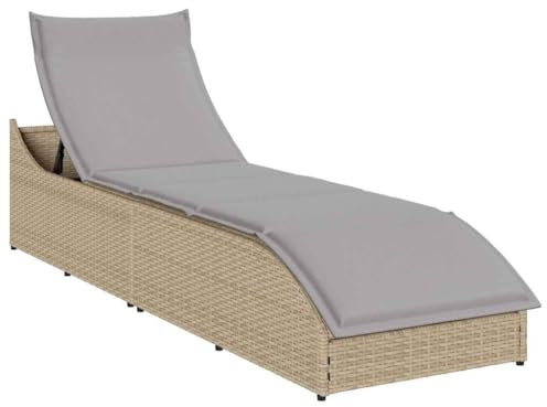 vidaXL Klappliege mit Auflage und Stauraum Beige Poly-Rattan, Sonnenbett, Liege, Outdoor Chaiselongue, Gartenliege, Outdoor-Liege, Garten Chaiselongue