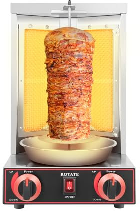Dönergrill Gas Kebab Machine Vertical Gyrosgrill Einstellbare Feuerkraft 360° drehen Schaschlikgrill Rotissiere Hähnchengrill Tischgrill Gyros Grill für Zuhause