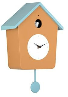 Karlsson Cuckoo Light Wall Clock in Ochre Yellow & Misty Blue with Pendulum