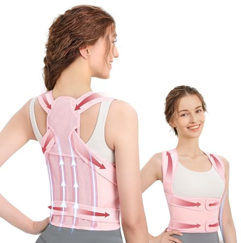 Zikenis Correcteur de Posture, correcteur de posture pour femmes et hommes, ceinture de soutien dorsal réglable, correcteur de soutien dorsal, pour soulager les maux de dos et la cyphose (Rose, M)