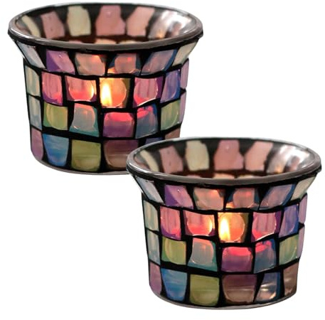 Pasdrucn 2Pcs Mosaik Kerzenhalter Teelichthalter Glas, 6x6x4.5cm Teelichtgläser Set, Gläser Für Kerzen, Kerzengläser Für Teelicht Deko Weihnachten Tischdeko Hochzeit (Schwarz)