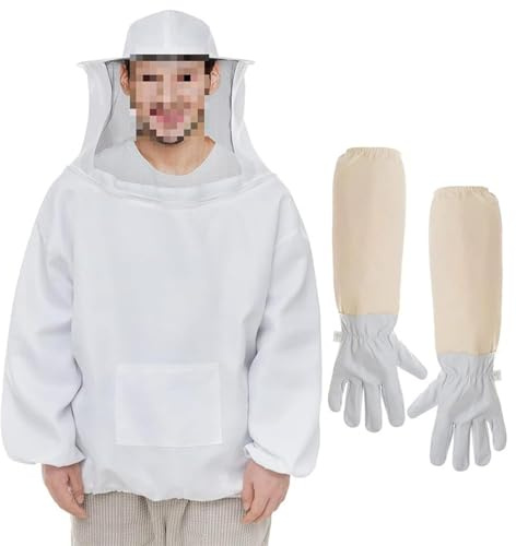 ERMWALR Imker-Schutzanzug mit Kapuze und Maske stichfeste professionelle Imkerbekleidung, Schutzanzug für Imker und Bienenhalter inklusive Imkerhandschuhe aus Schafsleder (XXL)