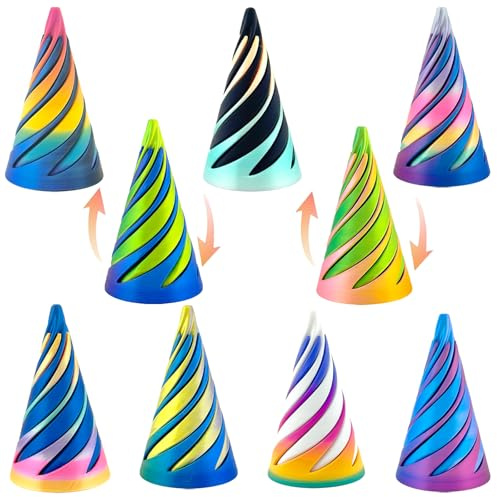9 Packs Impossible Cone,Spiral Cone Fidget Toy Impossible Pyramid Passthrough Toy,3D Printed Spiral Cone Fidget Toy,Mini Vortex Thread Illusion Desktop Deco Souvenir Gift Easter Gifts for Kids