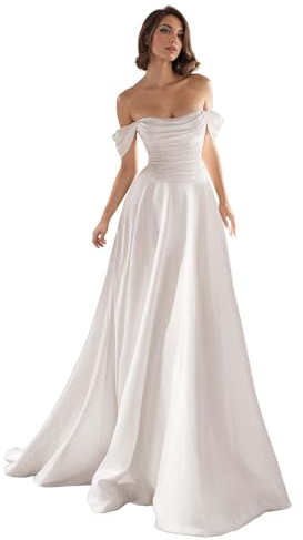 TANPAUL Brautkleider Trägerlose Satin Prinzessin Hochzeitskleider Damen Schätzchen Lang A-Linie Standesamt Brautkleid Weiß 44