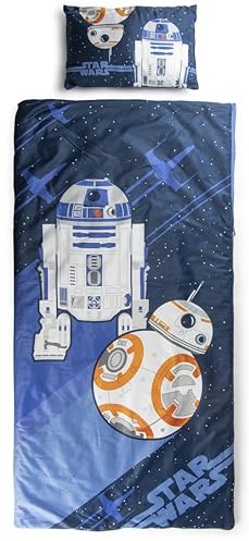 Sac de Couchage droïdes Star Wars avec Oreiller intégré, Ensemble Couverture et Oreiller, Tapis de Sieste avec poignée de Transport, 2 pièces