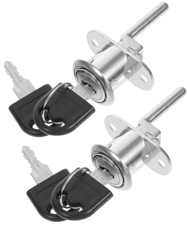 HAMPPLIES Drawer and Cabinet Locks with Keys 2pcs Metal File Cabinet Lock for Office Desk Drawers Silver Three-Point Locking System Child-Safe Furniture Security and Wardrobes