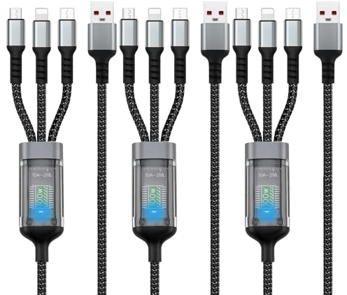 3 PCS Multi Usb Kabel 3 Stück À 1,2 M, Universal Ladekabel Handy Schnellladekabel, Usb-C & Usb, Ladekabel Mehrfach Für Smartphone, Tablet, Powerbank, Konsole, Auto, Büro, Zuhause, Reisen, Familie
