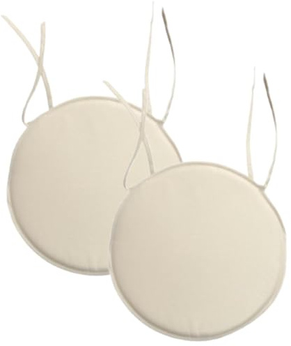 INSAFIANS Waterproof Round Garden Chair Seat Cushions – 35cm Bistro Dining Chair Pads with Ties Indoor/Outdoor Multipacks (BEIGE PK 2)