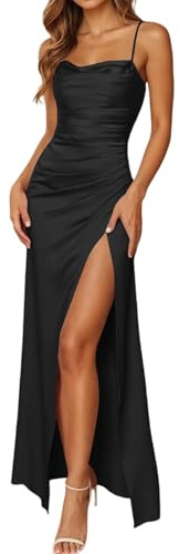PINTUTU Vestido De Graduación,Vestido De Dama De Honor De Satén con Cuello En V para Mujer, Vestido De Fiesta De Graduación De Satén con,con Tirantes ，Vestido Largo para Fiesta