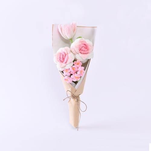 BowBabe Bouquet di fiori all'uncinetto, realizzato a mano a maglia, per la decorazione della casa, bouquet di fiori di laurea, regalo per mamma, donne e insegnanti