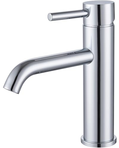HanCrobiyx Wasserhahn Bad Waschtischarmatur, Waschbecken Armaturen, Armatur Badezimmer Einhebelmischer Mischbatterie mit Auslauf Höhe 95 mm, Kaltes & Heißes Wasser, Chrom