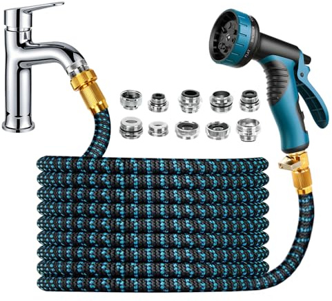 75 FT Indoor Sink Hose Attachment for Faucet with 10 Adapters, Sink Hose Attachment for Kitchen Sink or Bathroom Sink Faucet, Car Washing, Household Cleaning, Watering Houseplants, Washing Pets